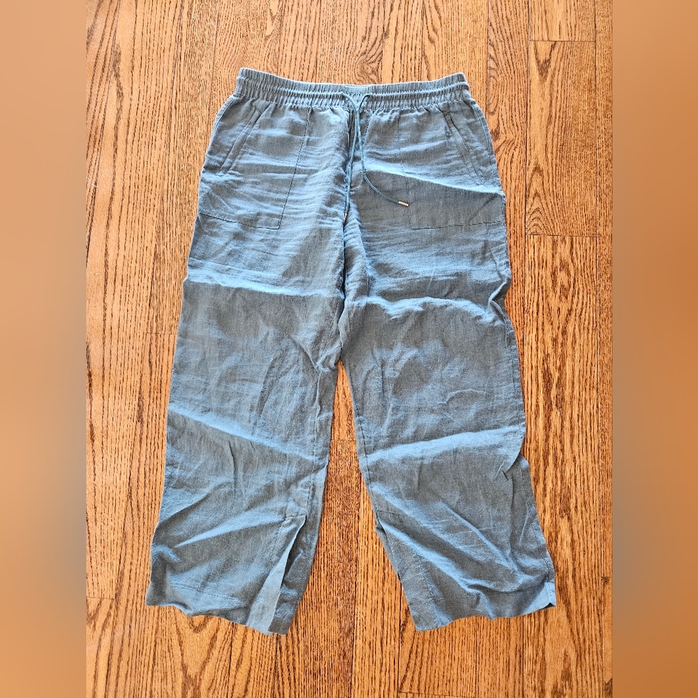 Women Blue Casual Pants Athleta Size 14 Blue Teal Linen